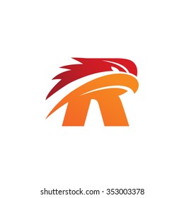 letter R eagle head red orange logo