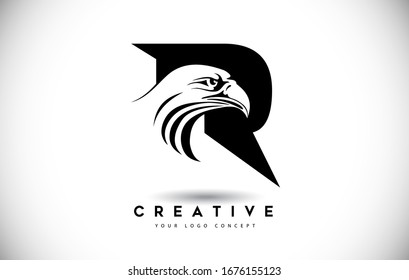 Letter R Eagle Logo Icon with Creative Eagle Head Vector Illustration.