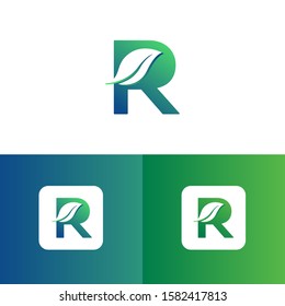 Letter R eco leaves logo icon design template elements