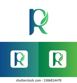 Letter R eco leaves logo icon design template elements