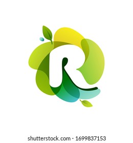 Letter R ecology logo on swirling overlapping shape. Vector icon perfect for environment labels, landscape posters and garden identity, etc.