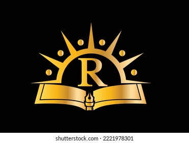 Letter R With Education Logo Book Concept. Training Career Sign, University, Academy Graduation Logo Template Vector Design.