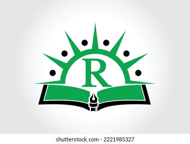 Letter R With Education Logo Book Concept. Training Career Sign, University, Academy Graduation Logo Template Vector Design.