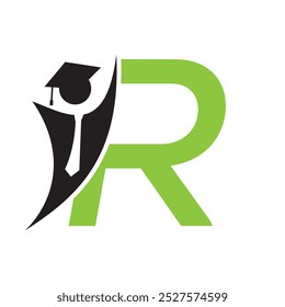 Letter R Education Logo Concept With Graduation Hat. Academy Graduation Logo Symbol