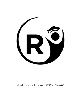 Letter R Education Logo Template. Education Logo On R Letter, Initial Education Hat Concept Template