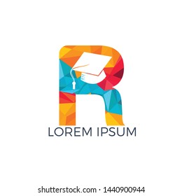 Letter R education logo vector illustration template. Graduation cap with letter R vector logo concept illustration.	