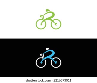 Letter R, Electric Bike Logo Design Template. Modern E-Bike Vector Icon Illustration.	