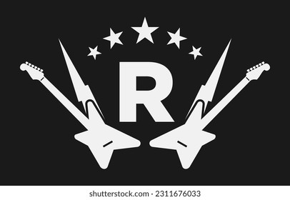 letter R electric guitar vector logo design