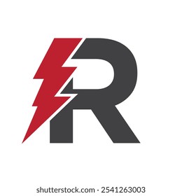 Letra R Para Combinação De Logotipo Elétrico Com Ícone De Raio. Design do logotipo de energia