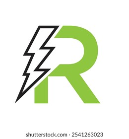 Letra R Para Combinación De Logotipo Eléctrico Con Icono De Perno De Trueno De Relámpago. Diseño de Logo Power