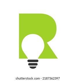 Letter R Electric Logo Combine With Electric Bulb Icon Vector Template. Light Bulb Logotype Sign Symbol
