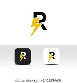 Letter R Electric Logo - Thunder,Lightning,flash,voltage,charge and electricity logo design idea - Alphabetic or font logo for letter R