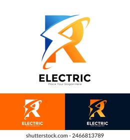 Letter R Electric Logo vector design. Suitable for initial Lightning Bolt,  corporate, technology, and poster illustration symbol