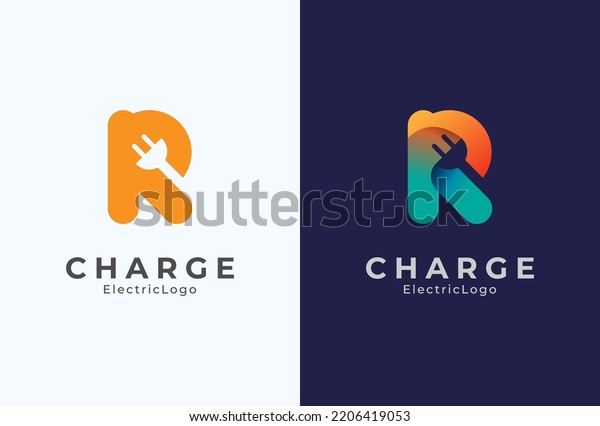 Letter R Electric Plug Logo, Letter R and\
Plug combination with two colour style, flat design logo template,\
vector illustration