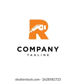 Letter R Electric Vehicle Charging Plug Logo Icon Vector