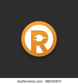 Letter R electrical logo icon design template elements