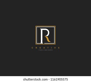 letter R elegant line square frame hipster logo design