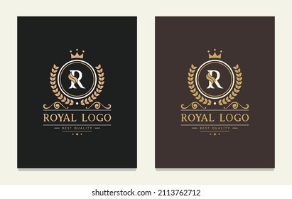 Letter R Elegant Monogram design for a luxury company. Beautiful royal logotype. Weaving circle vintage emblem for  Crest, Royalty, Business Card, Boutique, Hotel, Heraldic, wedding.