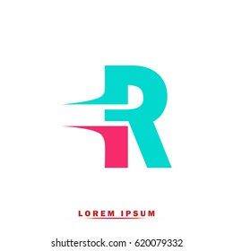 Letter R Elegant typographic blue and pink