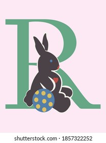 The letter R of the english alphabet on the background of a rabbit