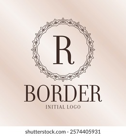 letter R ethnic border initial logo with soft gradient background