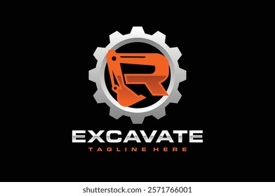 letter R excavator gear logo