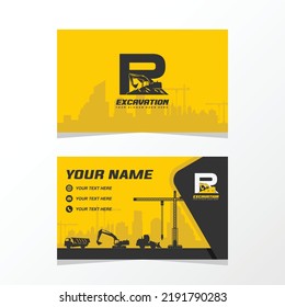 Letter R excavator logo with business card for your identity brand