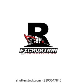 Letter R excavator logo concept template vector.