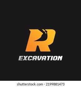 Letter R excavator logo concept template vector.