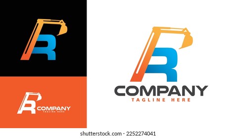 Letter R Excavator Logo for construction company