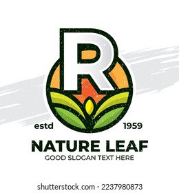 letter R Farm agricultural logo badge template, vintage style nature illustration element, farm icon