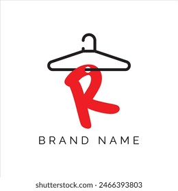 Letter R fashion logo, Hanging letter R vector Icon, boutique logo design. Initial capital R letter hanger icon