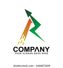 Letter R fast arrow logo template, initial R arrow, fast arrow