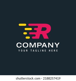 Letter R with Fast logo, Speed, Moving and Quick, Digital and Technology for your Corporate identity