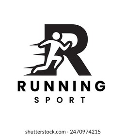 Letter R with a fast running icon symbol. Logo designs can be used as the Sports Logo