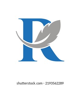 Letter R Feather Logo Design Combined With Bird Feather Wine For Attorney, Law Symbol