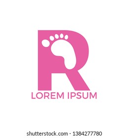 Letter R and feet vector logo design. Foot health icon logo design template. Health care symbol.	