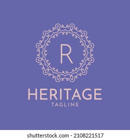 letter R feminine circle frame luxury vector logo design