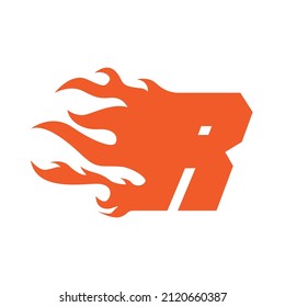letter R with fire flame logo design, vector graphic symbol icon illustration