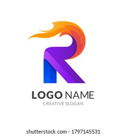 letter r and fire logo concept, modern 3d logo style in gradient vibrant colors