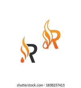 Letter R and fire waves, logo icon concept design template