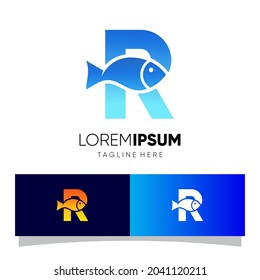 Letter R Fish Logo Design Vector Icon Graphic Emblem Illustration