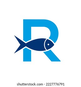 Letter R Fish Logo, Ocean Logo Vector Template 