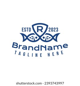 Letter R Fish Shield Logo, suitable for business related to Fish and Shield with R initial