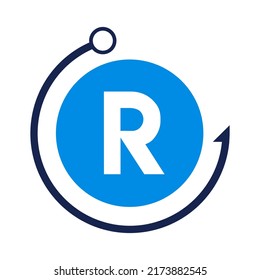 Letter R Fishing Logo Design Template. Fishing Club Logo On Letter R Concept