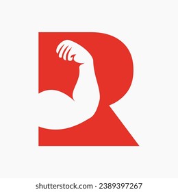 Letter R Fitness Logo Design. Arm Logo Icon Design. Gym Symbol