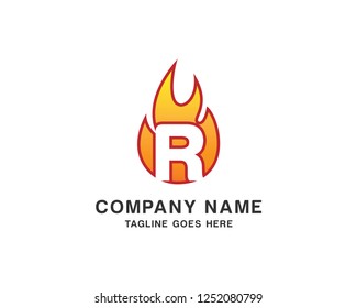 Letter R with Flame Fire Vector Logo Design