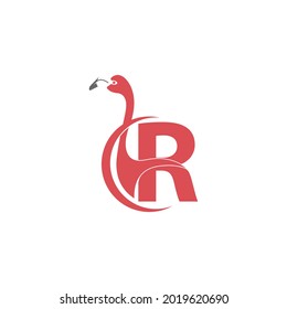 Letter R with flamingo bird icon logo vector template