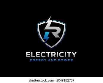 Letter R  Flash Thunder Energy Electric simple yet clean professional logo on White Background. for Electrical, construction and security company.