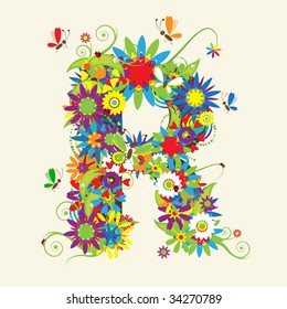 Letter R, floral design. See also letters in my gallery